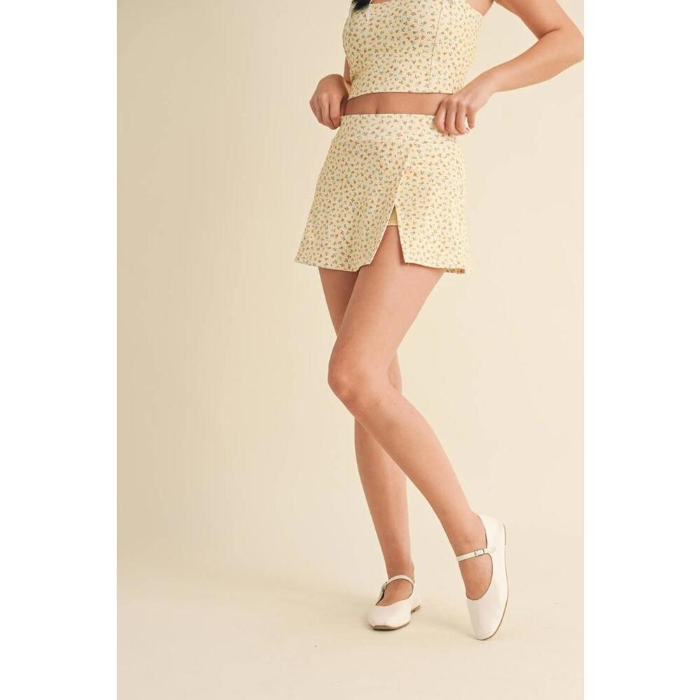 Ditsy Print Side Slit A-Line Skort with Pocket by Kimberly C